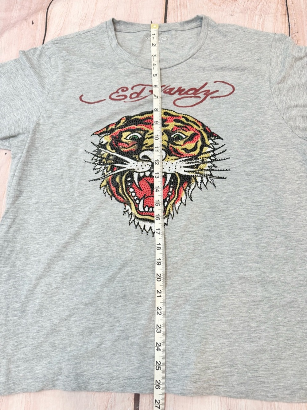 Ed Hardy Tiger Graphic Mens Size XL T-shirt Rhinestone Tattoo Art Gray Y2K - Picture 2 of 6